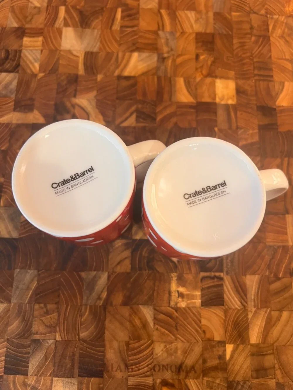 Crate & Barrel Set of 2 Holiday Snowman Carrot Nose Red White 3” Kids Mini Mugs